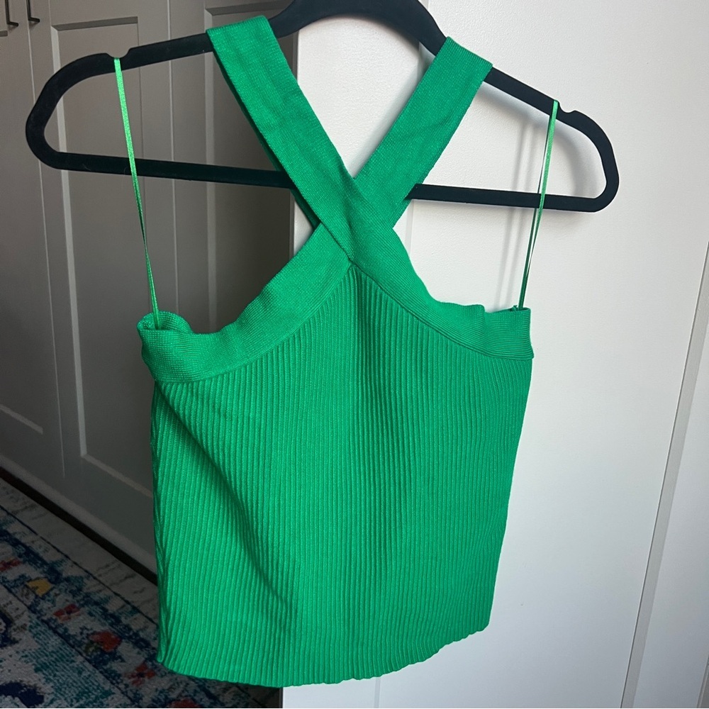 House of Harlow 1960 Kelly Green Ribbed Criss Cross Halter Top large